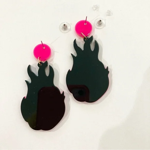 Fruit earrings hot pink Dragonfruit large acrylic dangles summer fruity jewelry - Picture 3 of 6